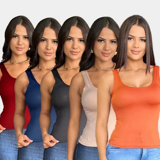 KIT 5 BLUSAS REGATAS FEMININAS ALCA LARGA TERRA