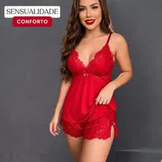 Pijama Baby Doll Sensual Com Fenda Lateral Short Doll Feminino Renda Luxo Sexi Confortável Shortinho