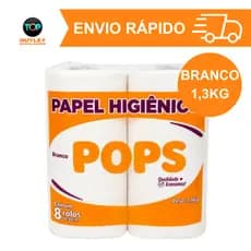 Papel Higiênico Rolão Pops Branco – Fardo com 8 Rolos, Alta Maciez e Resistência 1,3kg