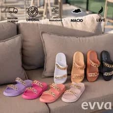 Chinelo Slide FLAT Feminino Evva Correntes Douradas Conforto e Estilo Diversas Cores