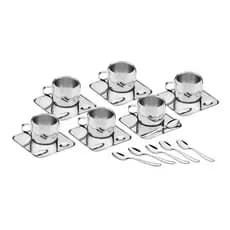 Kit para Café Tramontina em Aço Inox Acabamento Brilho com Xícara Pires Quadrado e Colher 18 Peças