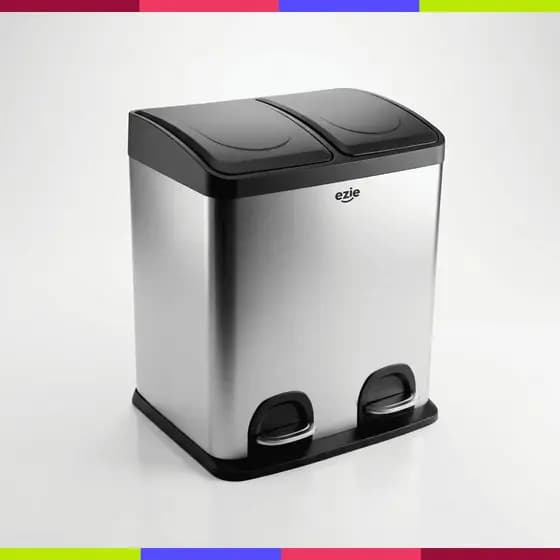 Lixeira Premium Inox 30L com Pedal Duplo e Tampa Individual EZIE Twins