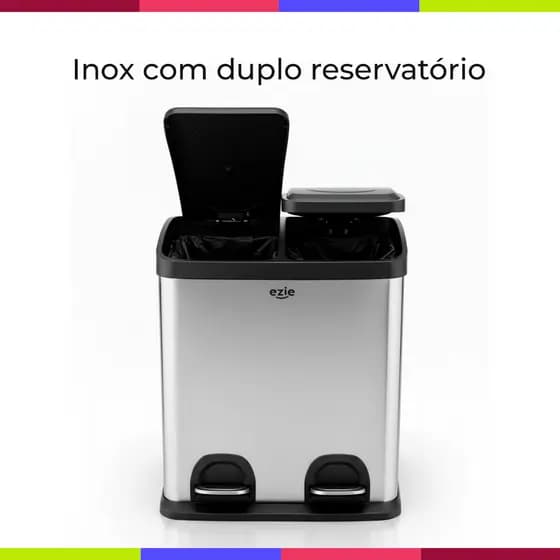 Lixeira Inox 30L Ezie Twins com Pedal Duplo e Balde Interno Removível