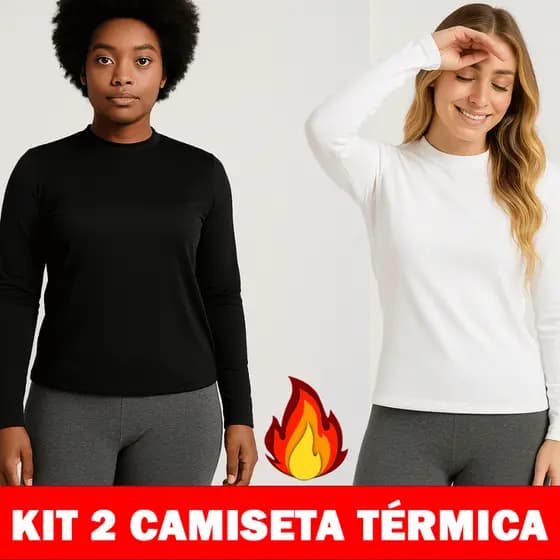 Kit 2 Camiseta Térmica Pelúcida Feminina Segunda Pele Lisa para o Frio