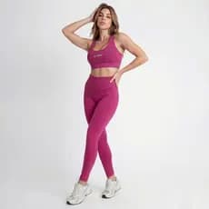 Conjunto Fitness Feminino Rosa Top e Leg Academia Treino Yoga Virginia Compressão Confortável