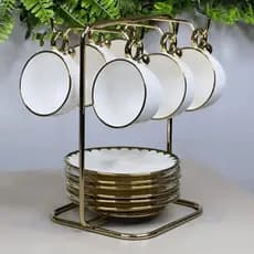 Suporte de Xícaras e Pires Para Cafe em Aço Dourado Decorativo