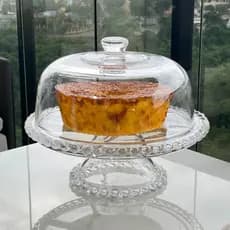 Boleira de Cristal Pearl 31cm com Tampa e Pé Prato para Bolo