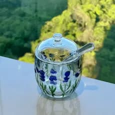 Açucareiro de Cristal Lavanda 8,5cm com Tampa e Colher Fina