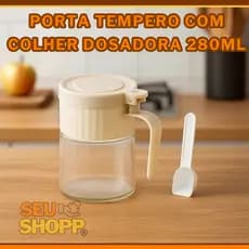Porta Tempero Sal Açucar Condimento Redondo Vidro Transparente Colher Dosadora 280ml Cozinha