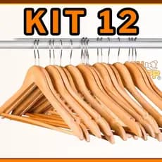 Kit  3 6 9 12 Cabides Madeira Marfim Verniz envernizado Roupas Armario Gancho Reforçado Metal
