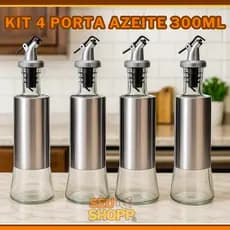 Porta Azeite Aço Inox Vidro Bico Dosador 300ml Galheteiro Vinagreiro Vinagre
