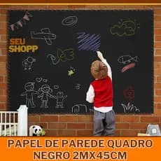 Adesivo Lousa Preto Papel De Parede Fosco 45 cm x 2 Metros Acompanha Kit 5 Giz