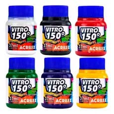 Kit com 6 Unidades Tinta 150 Vitro Acrilex à Base de Água para Vidro Cerâmica Porcelana