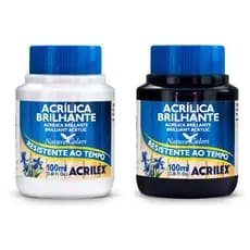 Kit Com 2 Tintas Acrílica Brilhante 100ml Acrilex - Cor Branco 519 e Preto 520 - Alta Cobertura