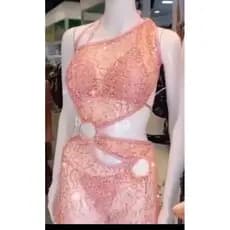 Vestido Saída Paetê Rosê Luxury Lantejoulas Praia Resort Balada Festa Tendência Saida sem Biquíni veste M