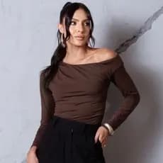 Body Feminino Manga Longa Assimétrico Ombro com Forro Tendência Diferente Casual Trabalho Confortável Chique Blogueira