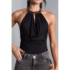 Body Frente Unica No suplex Poliamida com Fecho Colar Resinado Blogueira Casual  Soltinho no Seios e leve Decote