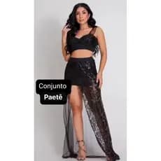 Conjunto paetê  top e saia transparente TAM único 38/40