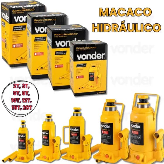 Macaco Hidráulico Tipo Garrafa Vonder 2T 3T 5T 8T 10T 12T 15T 20T Carro Caminhão Elevação Carga Pesada