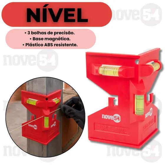 Nível de Canto Magnético Plástico ABS para Nivelamento Vertical Horizontal com 3 Bolhas NOVE54