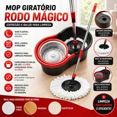 Mop Giratório 8L Esfregão 360° Regulável com Refil Balde Cabo 1 Refil de microfibra Plastico cores aleatorias
