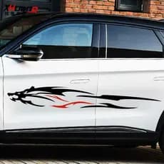 Adesivo Lateral de Carro Lobo Tribal PVC Tuning 175x25cm Par