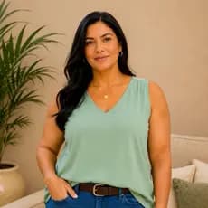 Blusa Regata Feminina Tecido Duna Premium Gola V Plus Size Blusinha Básica Verão