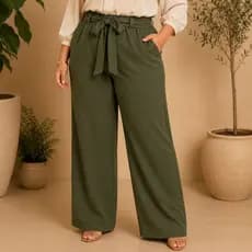 Calça Feminina Duna com Laço Cintura Alta Elegante, Confortável e com forro