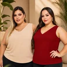 ​Kit 2 Regatas Feminina Tecido Duna Premium Gola V Plus Size Não Amassa Blusa Básica Verão