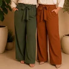 kit2 calça Pantalona Feminina Cintura Alta com Faixa e Bolso Moda Elegante Veste 38/42