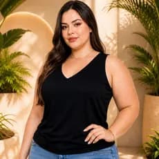 Blusa Regata Feminina Tecido Duna Premiun Gola V Plus Size Blusinha Básica Moda Verão
