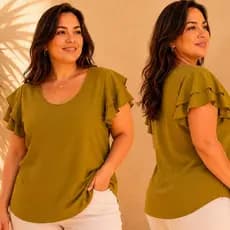 blusa feminina brasil tecido duna com manga babado elegante social duna premium G1G2 G3 moda Evangélica