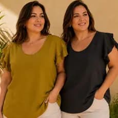 kit blusa feminina Plus Size Manga Babado Lisa Confortável Elegante Casual