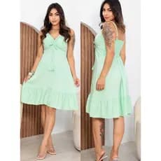 Vestido Curto Feminina Com Alças Ajustáveis Regulagem Lastex nas Costas Detalhe Frontal