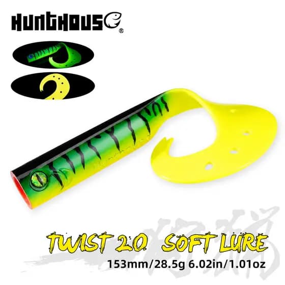 Hunthouse Torção 2.0 Isca De Pesca Macia Única Cauda Reboque Silicone Girando 153mm 28.5g 3 Pçs Pike Barsch Zander Acess