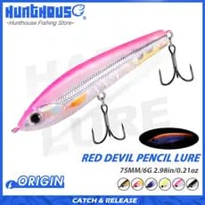Hunthouse Vermelho Diabo Lápis Isca De Pesca Topwater Flutuante Dura 75mm 6g Superfície Stickbait Baixo Pique Peixe Arti