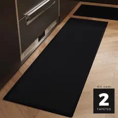 Kit 2 Tapete Cozinha Cozinha Kacyumara Multi 50x70cm e 50x140cm Preto Antiderrapante Emborrachado