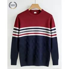 Suéter Masculino Gola Redonda com Listras Estiloso e Quente - Modelo Casual para Inverno
