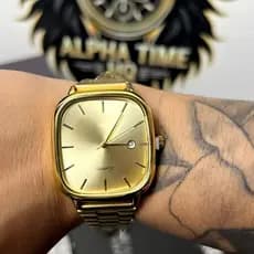 Relógio Masculino e Feminino Resistente à Água Dourado Dourado e Prata Branco Aço Inoxidável Modelo Social com Caixinha