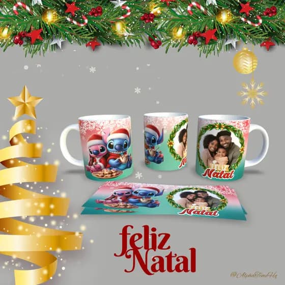 Caneca Personalizada Desenhos Animados com Foto de Natal - Material: Polímero (plástico) - Perfeita para Presente