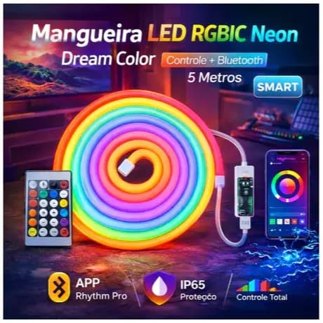 Fita de Led Neon APP  Música Controle Remoto 5 Metros RGB Led Colorido Luz Decoração