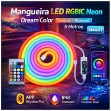 Fita de Led Neon APP  Música Controle Remoto 5 Metros RGB Led Colorido Luz Decoração