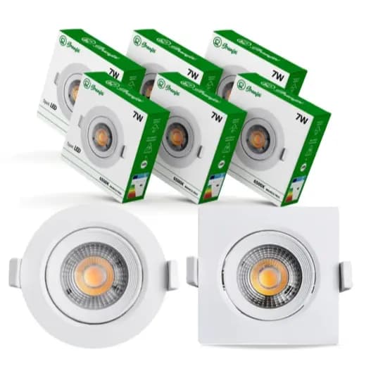 Kit 10 Luminárias Spot Led 7w Branco Embutir Direcionável Teto 6500K  3000K