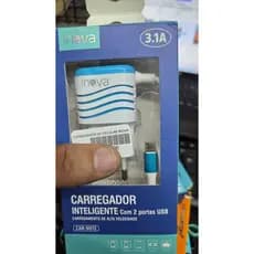 carregador de celular V8 inova 9082 com 2 usb extra para cdelulares caixa de som pc tablets