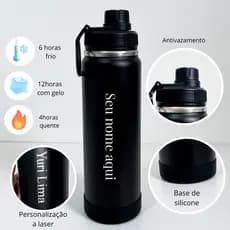KIt 10 Garrafa Térmica em Inox Personalizada 800ml com Alça, Personalização nome, time, logo, curso, profissão