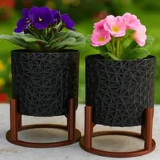 Kit 2 Vasos Decorativos com Suporte Vaso Cachepot para Suculentas e Cactos