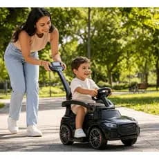 Carrinho Elétrico Infantil com Empurrador Preto – Recarregável,