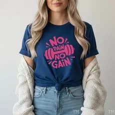 Camiseta Feminina Presente Premium Presente Academia No Pain No Gain Rosa Algodão Para Mulher
