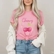 Camiseta Feminina Presente Premium Cereja Cherry Flores Blusinha T-shirt Algodão Para Mulher