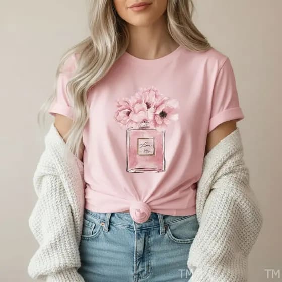 Camiseta Feminina Presente Premium Perfume Flores T-shirt Gola Redonda Algodão Para Mulher